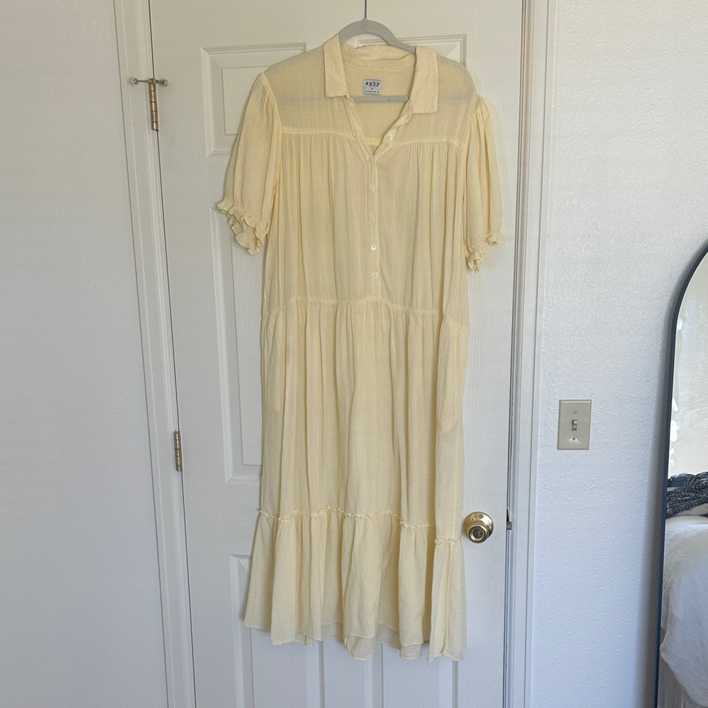 Esby Soft Yellow Button-Down Midi Dress